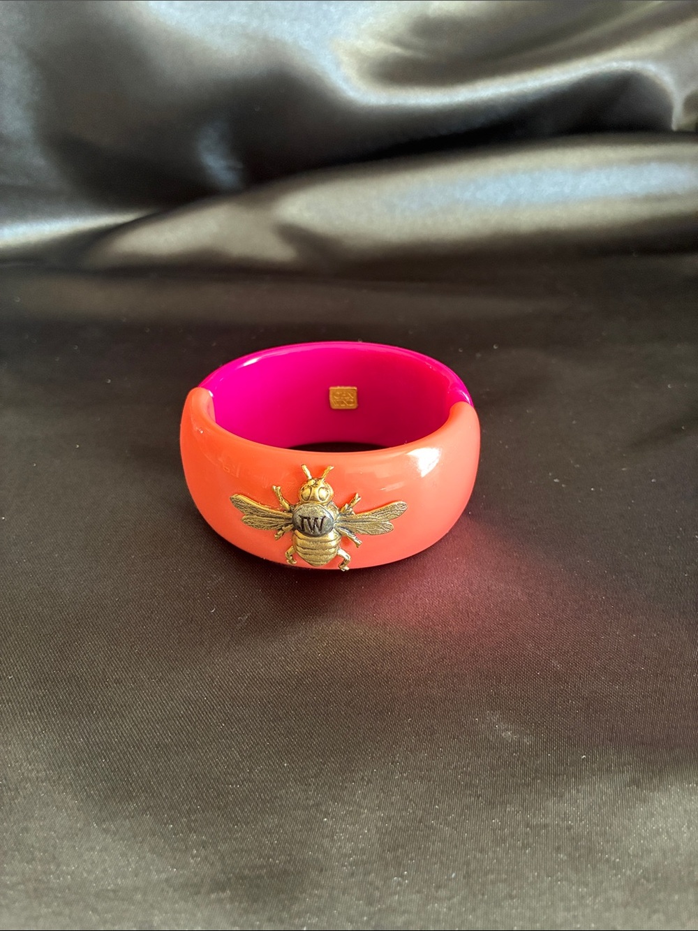 Coral and Hot Pink Resin Bee Bangle Bracelet